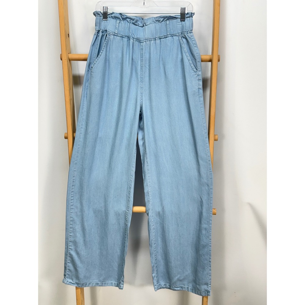 Thread & Supply Womens Light Wash Chambray Paperbag Waist Wide Leg Pants Sz M